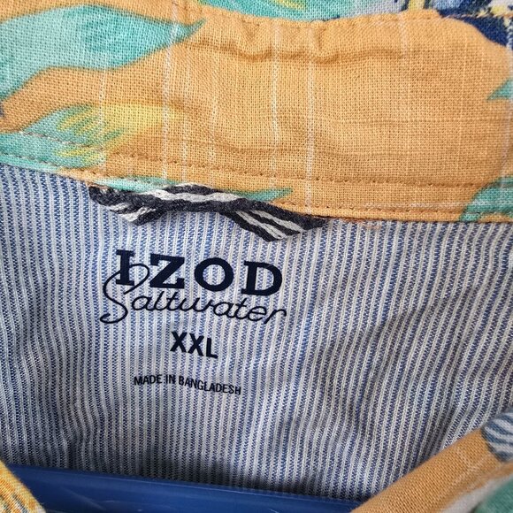Izod Saltwater Mens XXL Hawaiian Shirt Floral Print Short Sleeve - Picture 3 of 5